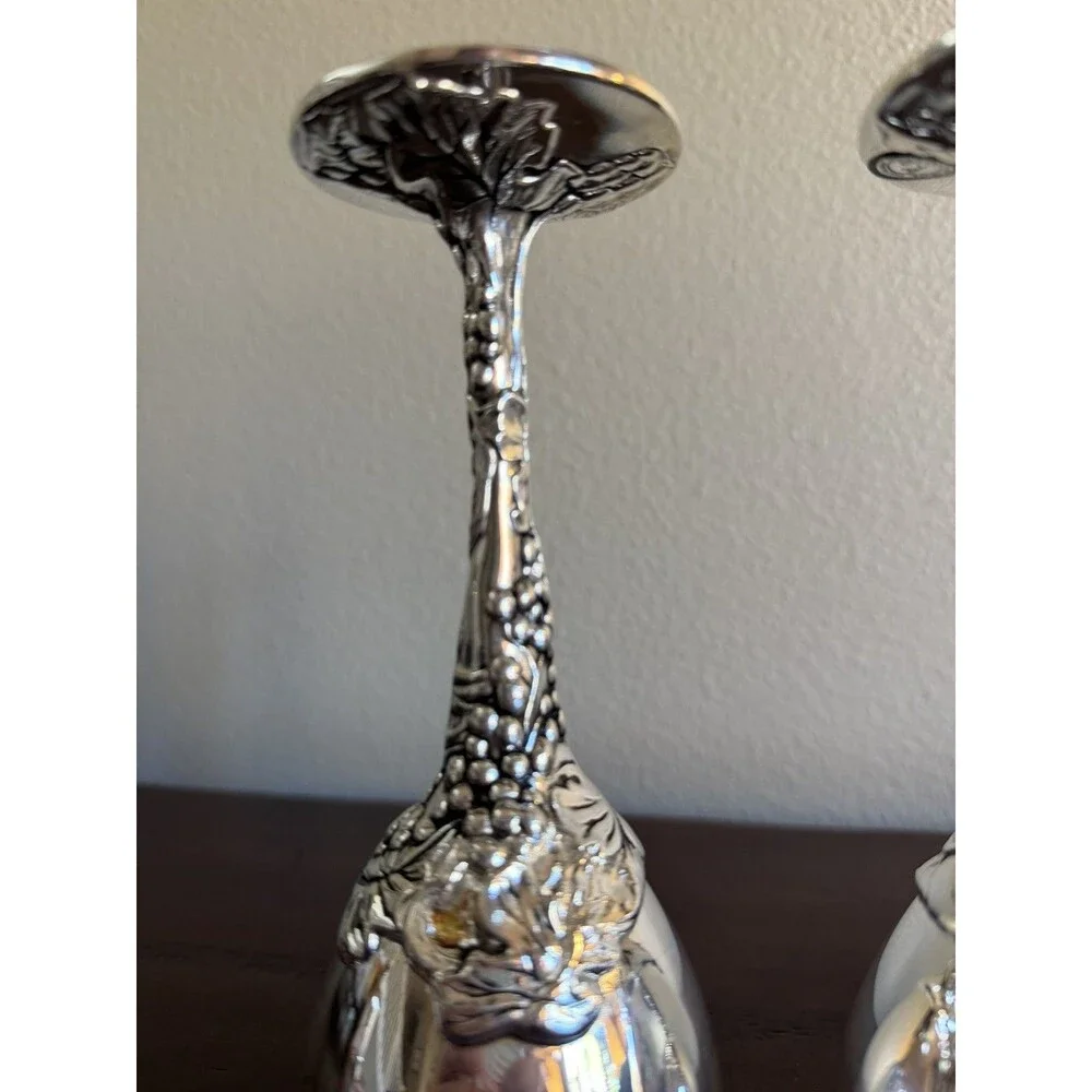 Godinger Silver Tone Wine Goblets Grape Vine Motif On Stems Set Of 2